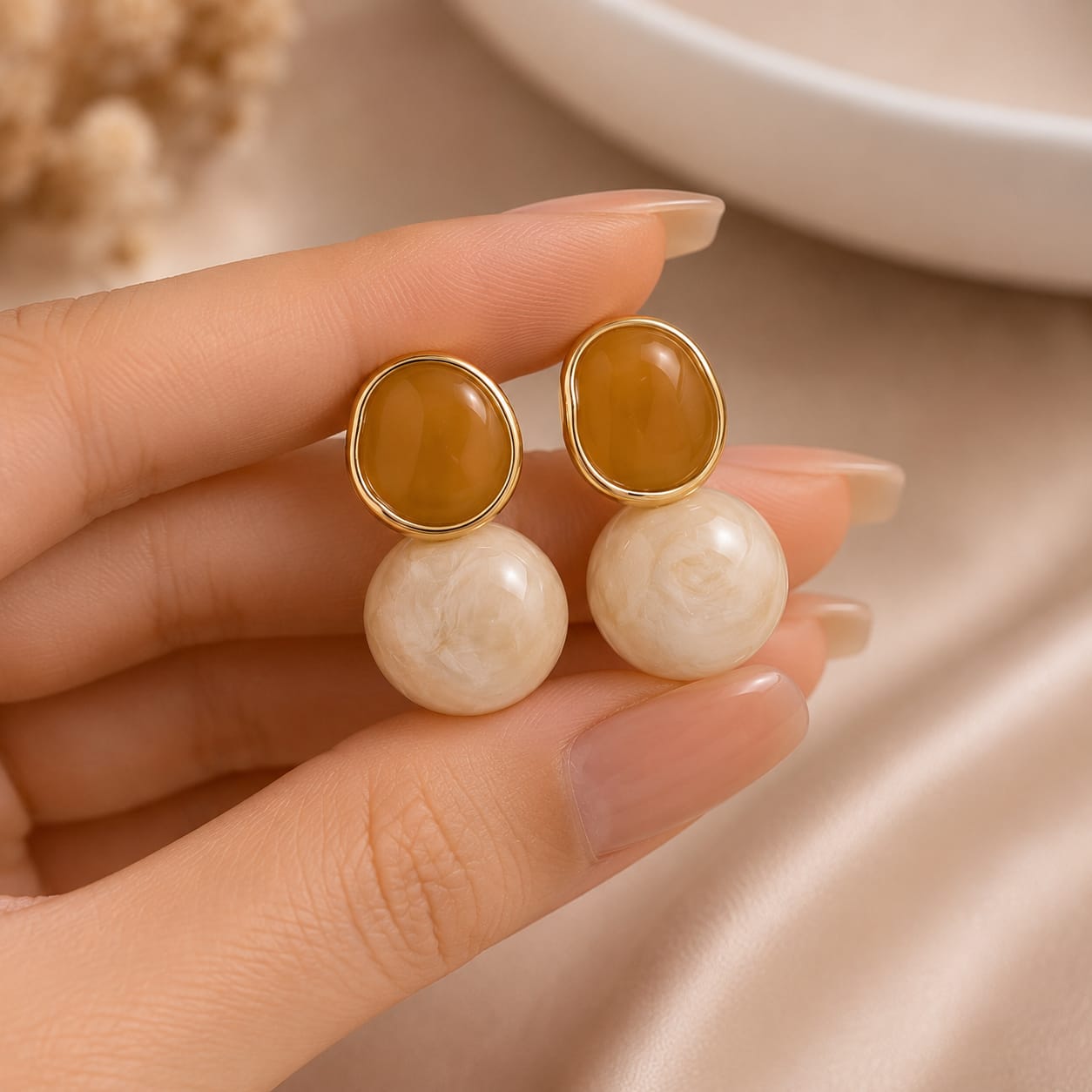 amber pearl harmony earrings featuring warm amber tones with pearl accents in an elegant design