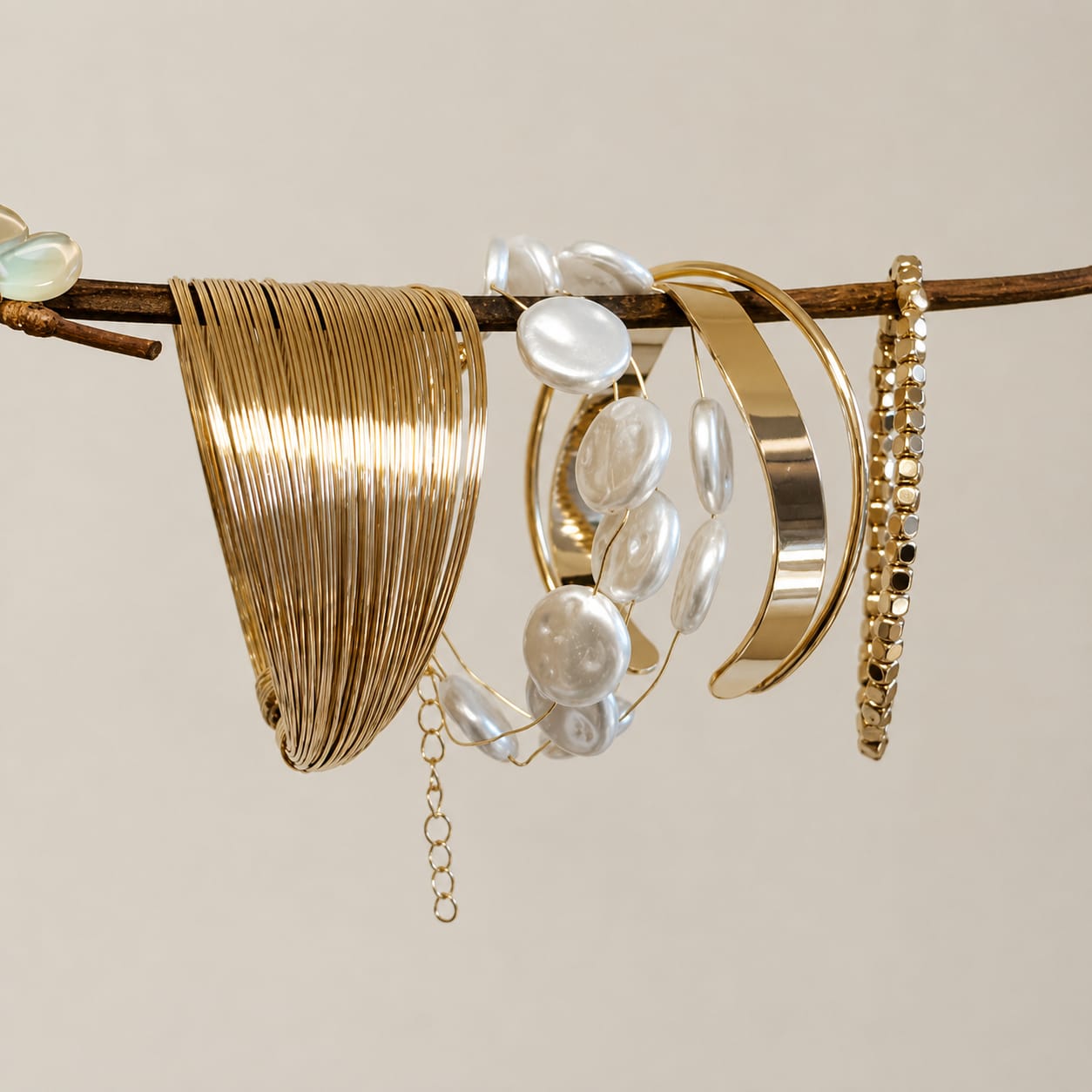 close up of gold layered wire cuff bangle showing fine strands and polished finish