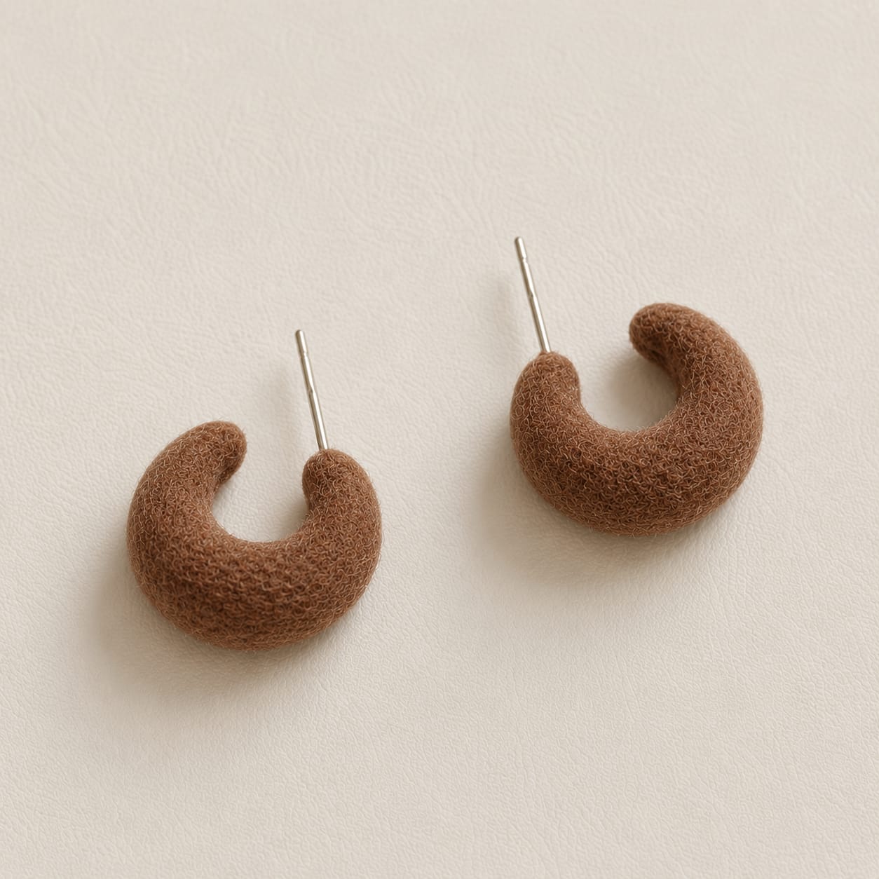chocolate brown velvet crescent hoop earrings with rich tone and sleek crescent shape