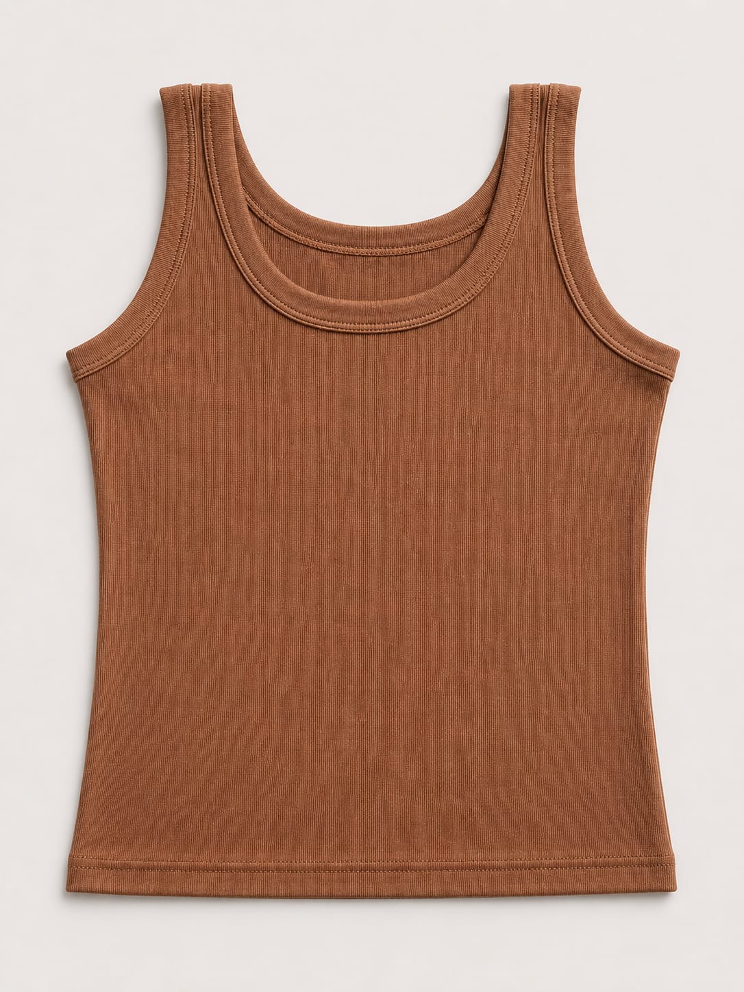 brown ribbed tank top with a fitted stretch design and modern everyday style by NUR