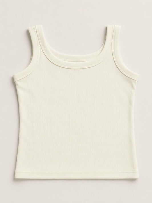 white ribbed tank top with a fitted stretch design and modern minimal style by NUR